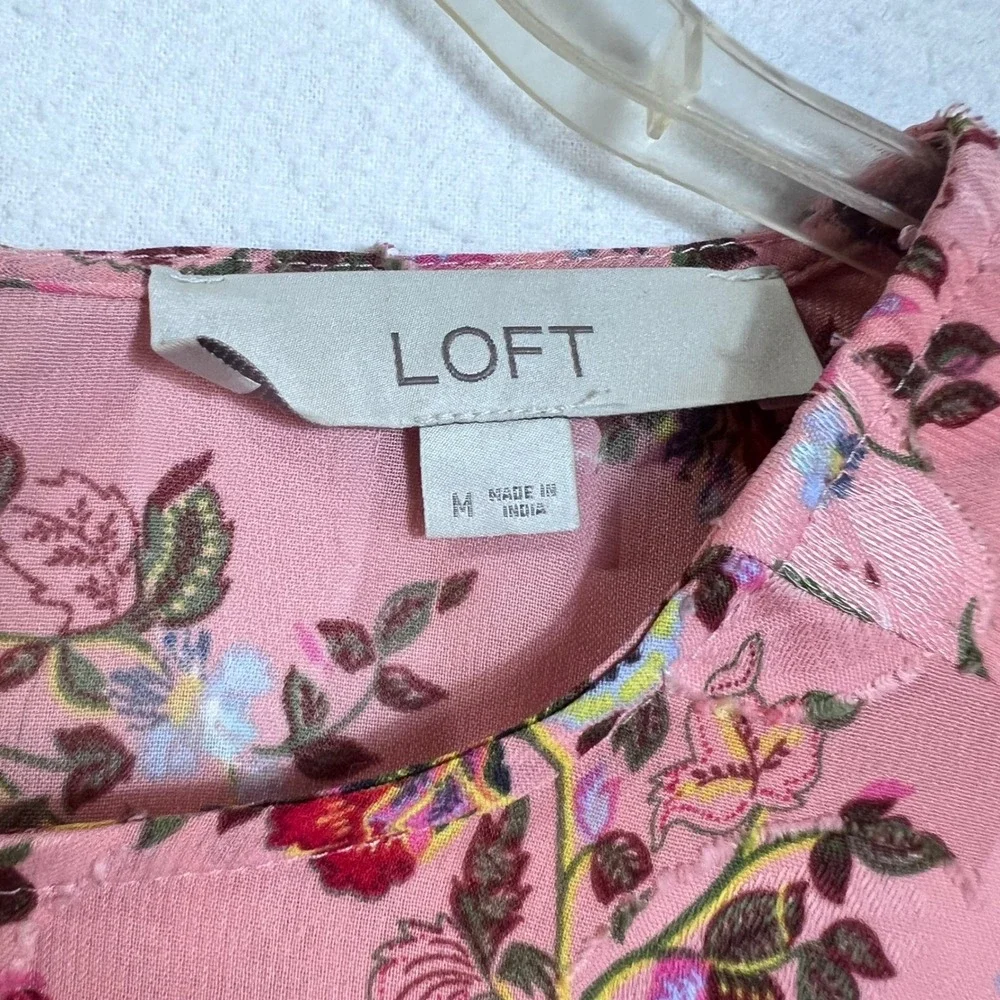 Loft Pink Floral Paisley Jacquard Long Sleeve Blouse Top Size Medium